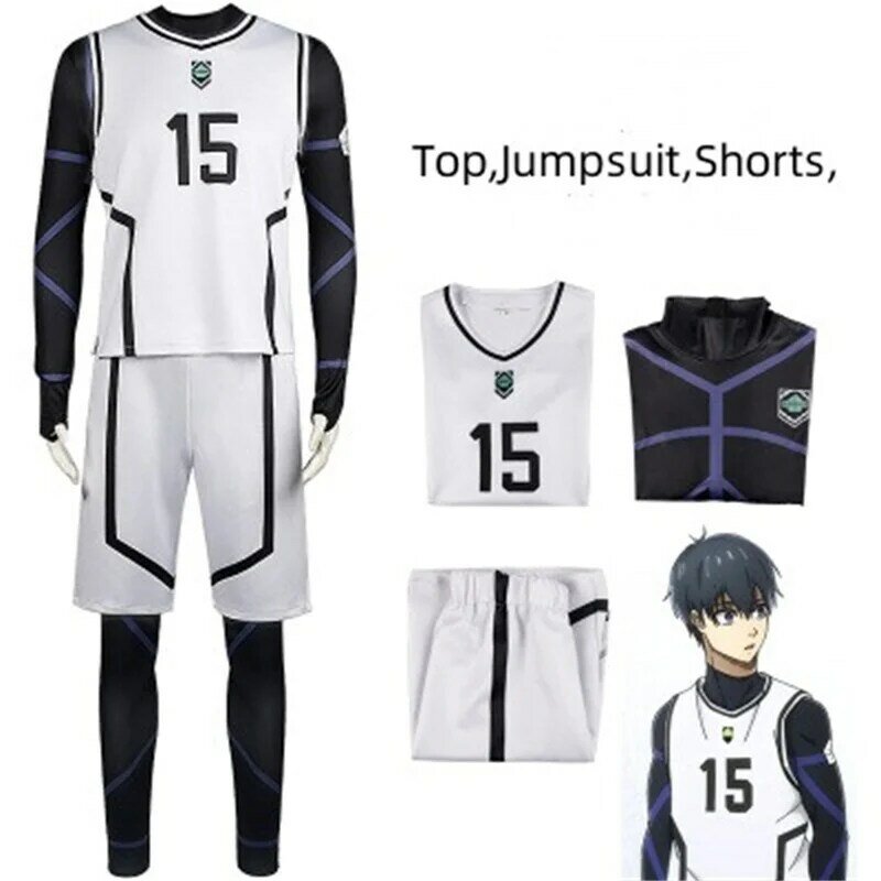 Yoachi-uniforme blanco del equipo Isagi, traje de Cosplay de Anime con cerradura azul, Seishiro, peluca Nagi, camiseta de fútbol Shoei Baro, ropa deportiva
