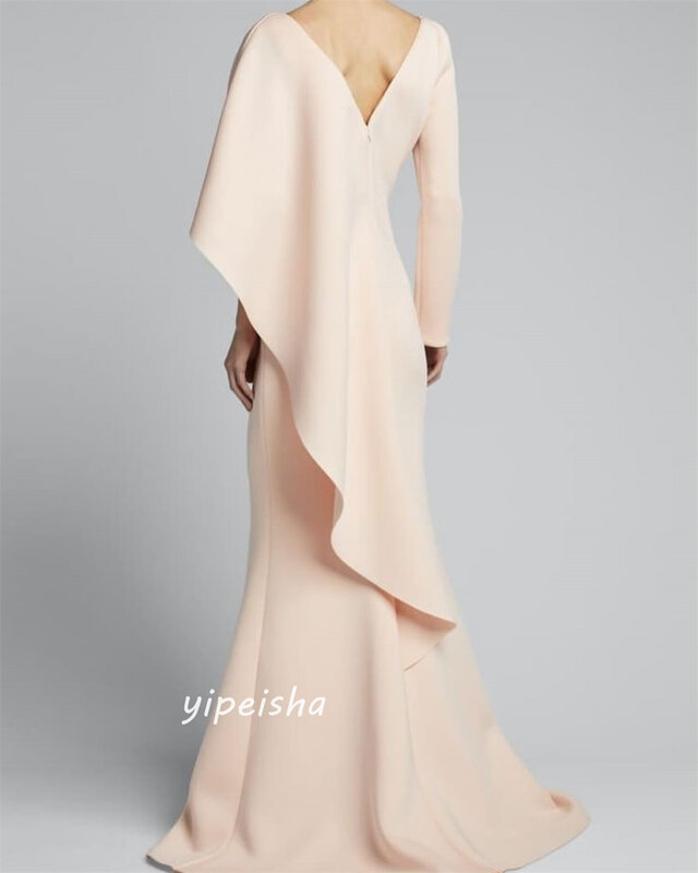 Платье для выпускного вечера из Саудовской Аравии, атласное ДРАПИРОВАННОЕ ПЛАТЬЕ С многоярусными оборками, коктейльное платье-футляр с V-образным вырезом, длинные платья на заказ