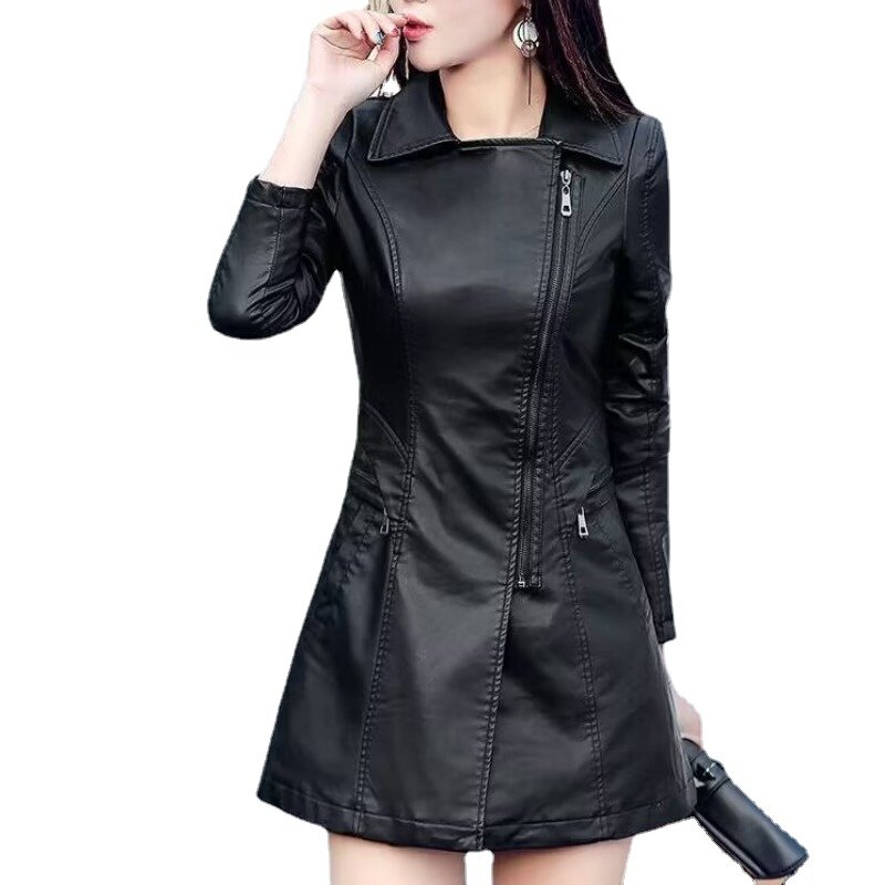 Jaket kulit imitasi untuk wanita, jaket kulit imitasi wanita, atasan pengendara sepeda motor warna hitam, Ulasan Korea, banyak pakaian jalanan Wanita