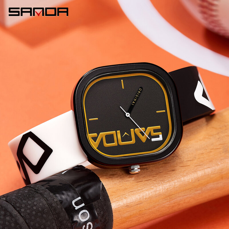 SANDA 남성용 쿼츠 시계, 럭셔리 스포츠 방수 시계, 심플한 디자인, 실리콘 스트랩 시계