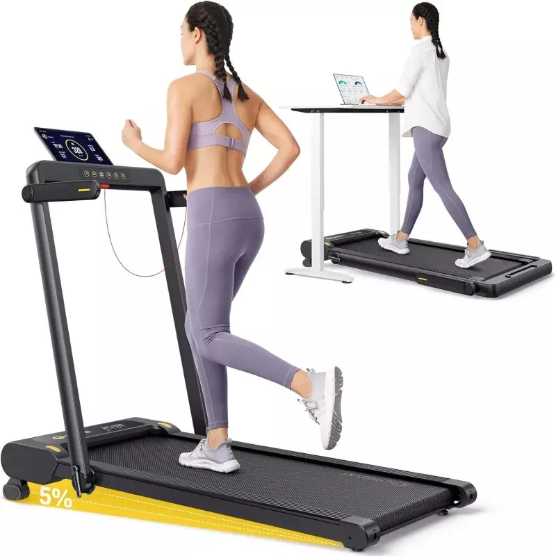 UREVO 2 in 1 Folding Treadmill, Under Desk Treadmill for Home/Office, 2.5HP Treadmills with Remote Control, LED Display, 265lbs
