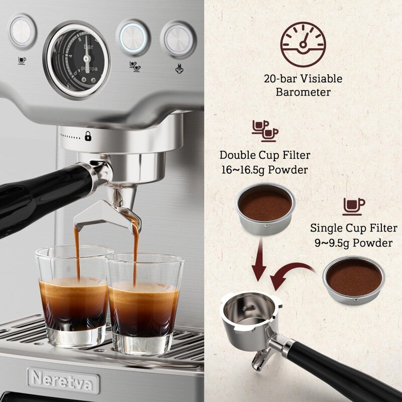 Bar Espresso Machine with Milk Frother Steam Wand for Cappuccino, Latte, Macchiato, 1450W Professional Coffee Machine 1.8L