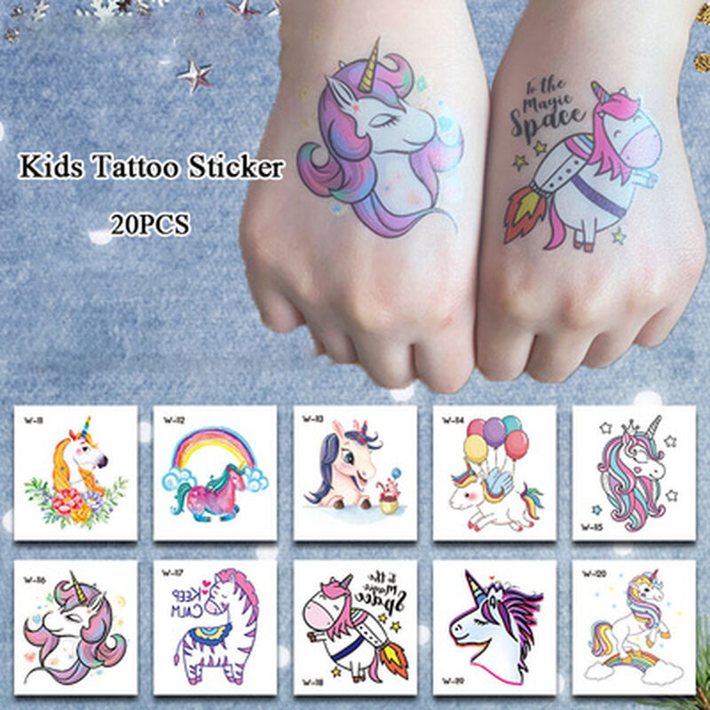 Venda quente cor unicórnio tatuagem conjunto temporário tatuagem criança meninas tatuagem etiqueta do corpo tatoo para crianças bonito tatuagem crianças tatuagens