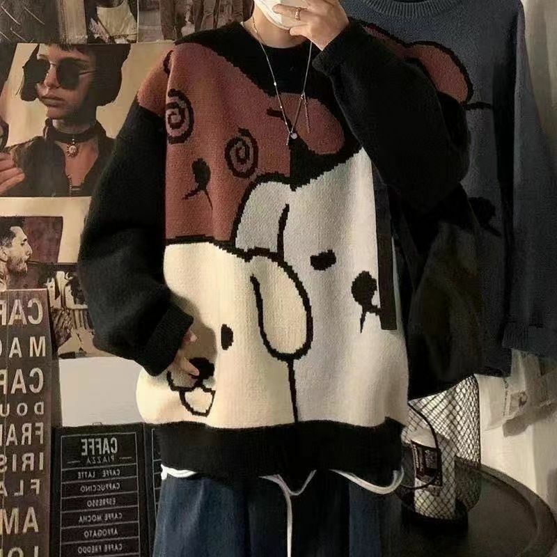 Свитер мужской свободного покроя, рубашка с японским мультяшным рисунком в стиле ретро, модный трендовый Повседневный пуловер в стиле Харадзюку, Осень-зима