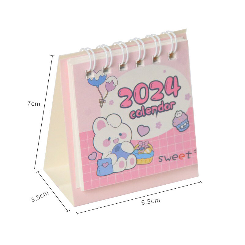 2024 Mini Desktop Calendar Cute Cartoon Astronauts Bears Rabbits Desktop Note Multi Style Coil Calendar Office School Supplies