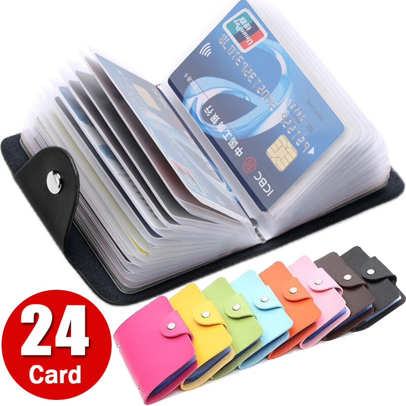Portatarjetas de crédito de 24 Bits, estuche organizador de cuero de gran capacidad para tarjetas de crédito, estuche para tarjetas de identificación