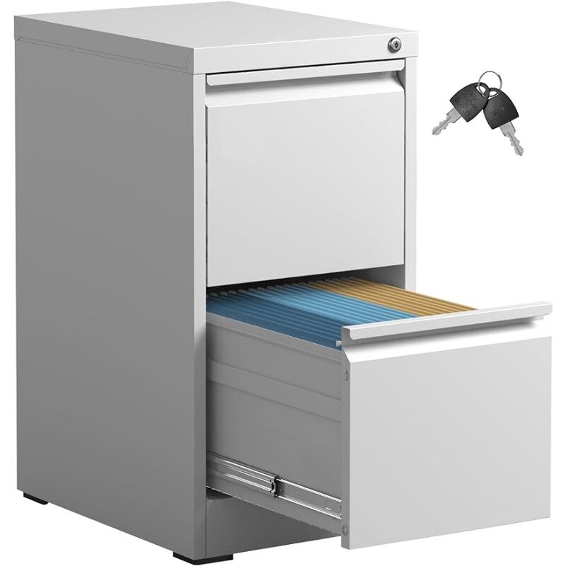 Шкаф для документов IKIMI с 2 выдвижными ящиками, белый цвет, для дома и офиса, вертикальный шкаф для файлов с замком