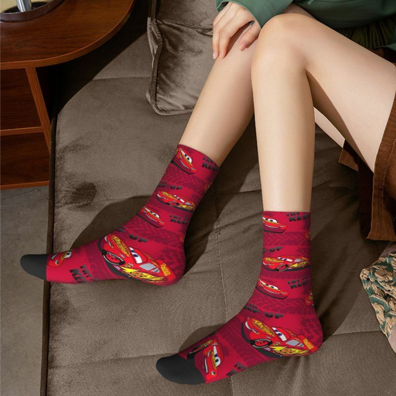 Милые носки с молнией Маккуин для мужчин и женщин, теплые Мультяшные спортивные футбольные носки с 3D-принтом автомобилей