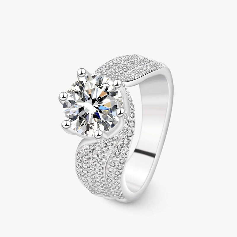 Anello a sei punte con diamante Mossan da 3 carati per donna anello con braccio a torsione micro-intarsiato di lusso europeo e americano in argento sterling s925