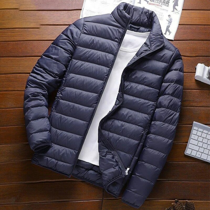 Men's Ultra-light Can Pack Down Cotton Coat  Solid Color Long-sleeved Shirt Fashion Light And Warm Easy To Carry Coat.
