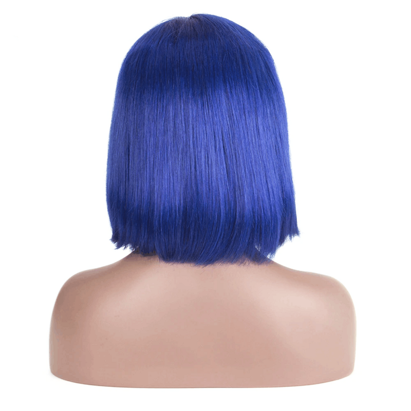 N.L.W Blue color lace front human hair wigs 13*4 short Bob straight human wigs 12 inch frontal hair for women 180% density