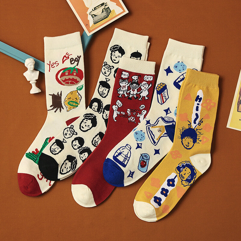 Chaussettes méchant drôles pour hommes et femmes, version coréenne dans le tube, style Harajuku, chaussettes mignonnes pour filles, filet rouge