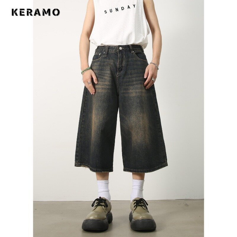 Женские широкие мешковатые джинсовые шорты в стиле ретро, свободные шорты с высокой талией в стиле Харадзюку, модные шорты в стиле панк, лето 2024