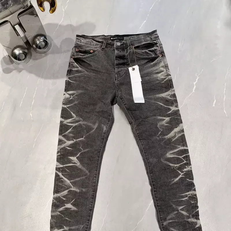 ROCA ungu kualitas terbaik Jeans merek 1:1 Top Jalan distressed Tie Dyed mode KUALITAS TERBAIK perbaikan Low Rise celana Denim Skinny