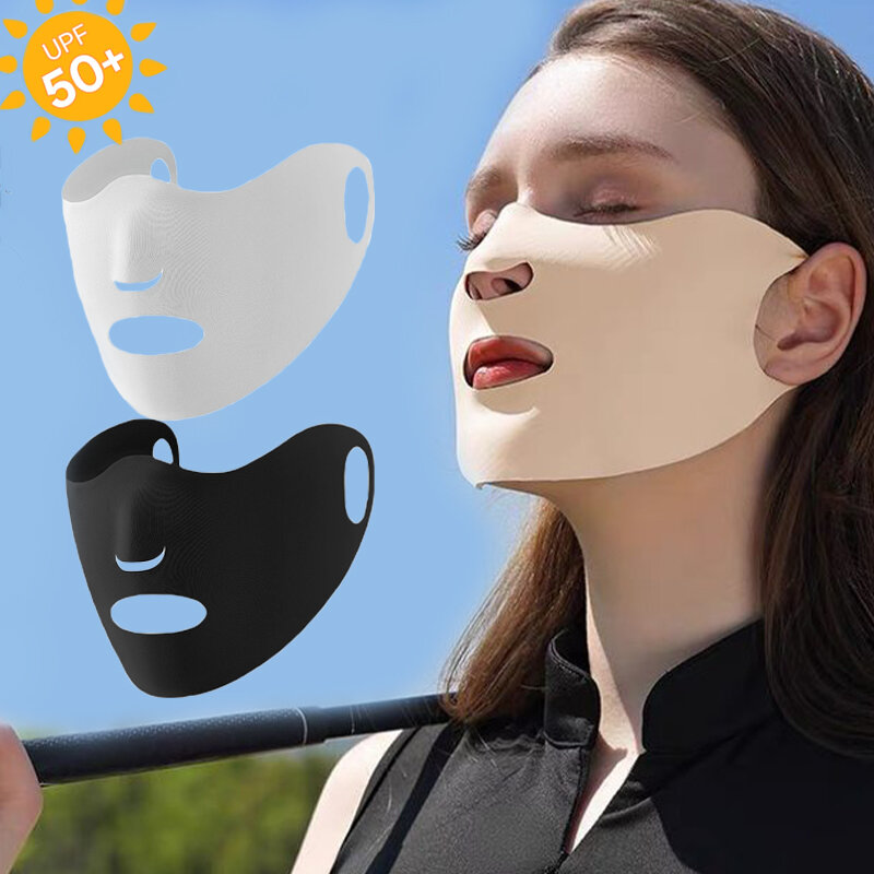 Sciarpa di seta per le donne protezione solare UV traspirante lavabile riutilizzabile velo per il viso in seta di ghiaccio anti-UV copertura per il viso maschera estiva per la protezione solare