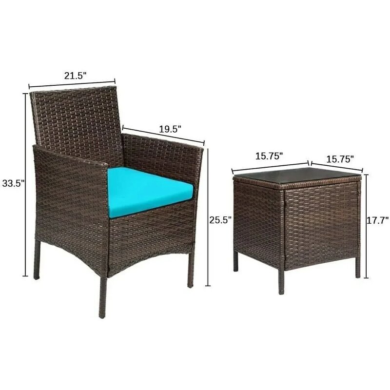 Outdoor-Stuhl, Terrasse Veranda Möbel-Sets, 3 Stück Pe Korbs tühle mit Tisch Outdoor-Gartenmöbel-Sets, Outdoor-Stuhl