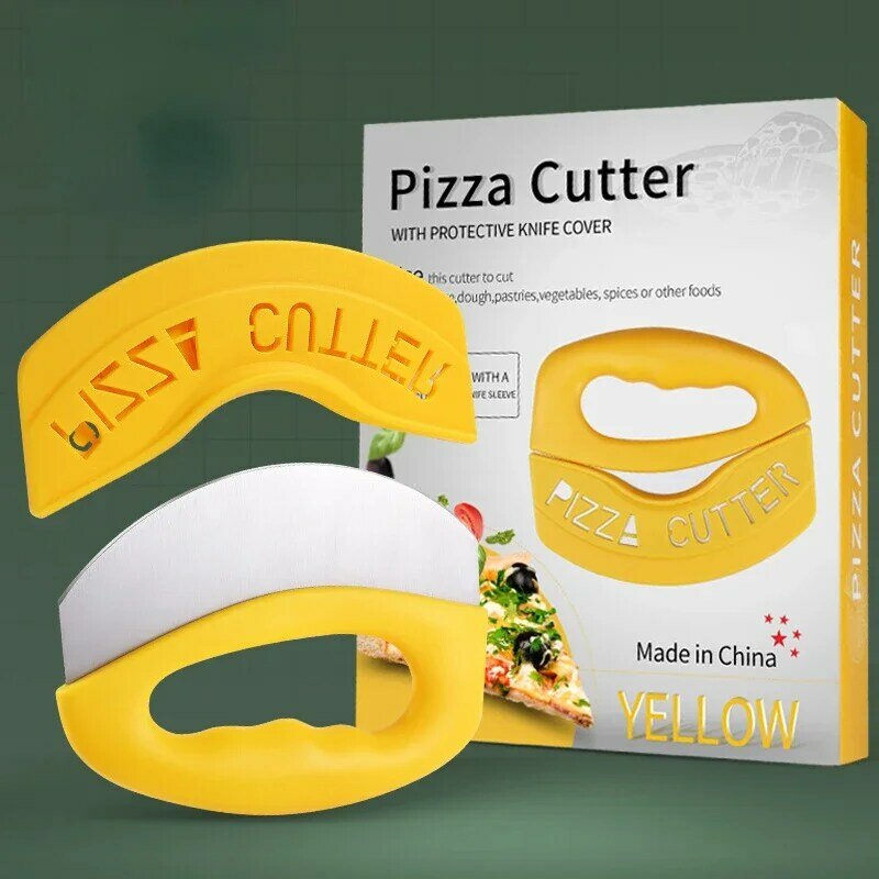 New Stainless Steel Pizza Cutter with Protective Cover Dough Slicer Pastry Curve Multi-function Kitchen Bakeware Accessories