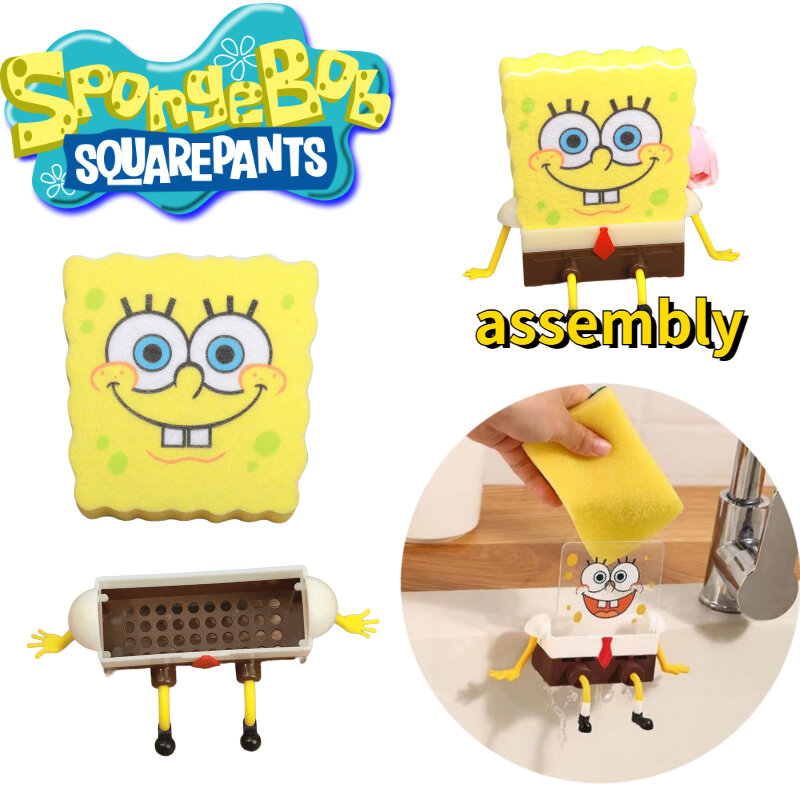 Sponge-Bob spons cuci piring kartun kreatif, keranjang rak pengering wastafel, aksesori perlengkapan rumah tangga, spons cuci piring, kartun kreatif