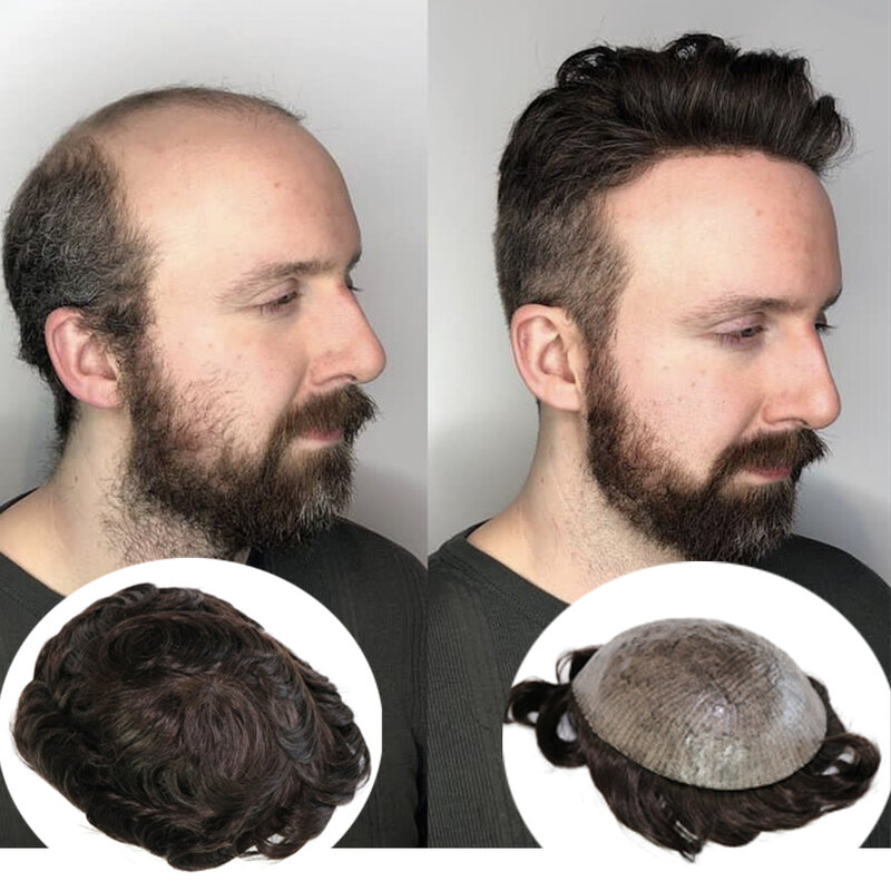 La migliore attaccatura dei capelli naturale 8x10 parrucca maschile marrone Super resistente uomini Microskin parrucchino pelle dei capelli umani Full PU capillare protesi