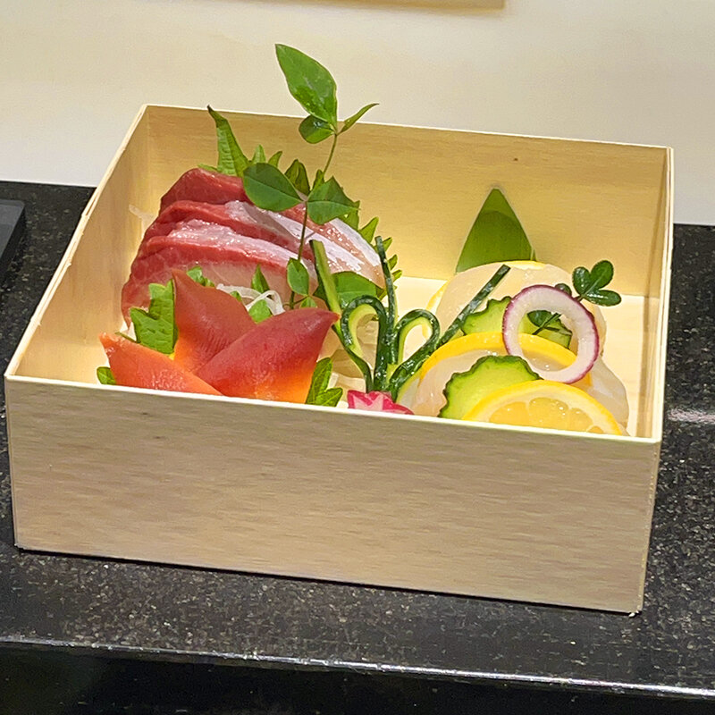 Prodotto personalizzato fai da te Eco Cake Packing pranzo usa e getta scatola per Sushi in stile giapponese scatola da asporto in legno scatola per il pranzo