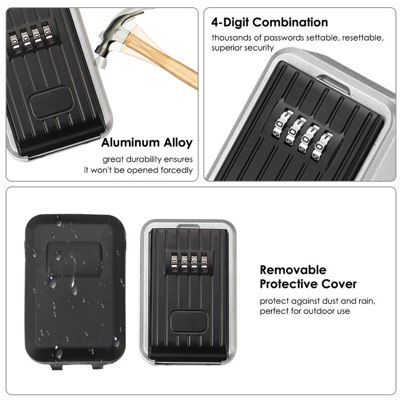Kotak Penyimpanan Kunci Penyimpanan Mini Kotak Penyimpanan Kunci Kotak Penyimpanan Kunci dengan 4 Digit Kombinasi Penutup Tahan Air untuk Penggunaan Luar Ruangan