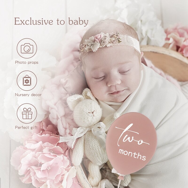 13pcs Baby Acrylic Balloon Milestone Cards Number Monthly Memorial Photography Accessories For 0-12 Months Newborn Birth Gift