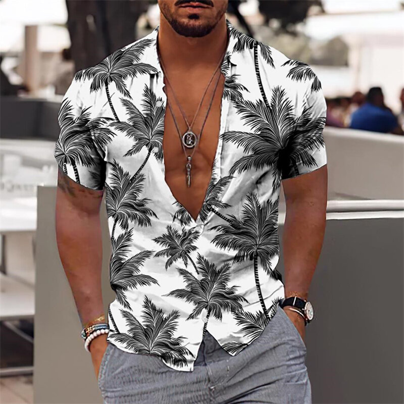 Camisa hawaiana de vacaciones para hombre, Tops ajustados diarios, gimnasio elegante, patrón de flores, hojas, moda informal Social, ropa Y2k