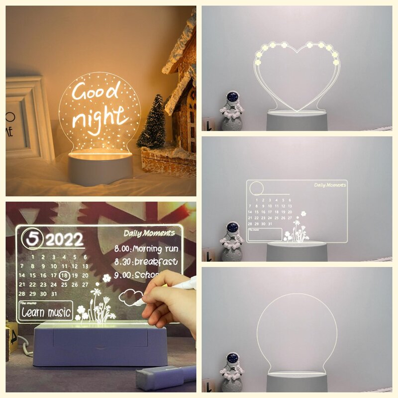 Creativo USB Led Night Light Note Board luci notturne con penna Kid fidanzata regalo di compleanno decorazioni per matrimoni lampada da notte bacheca