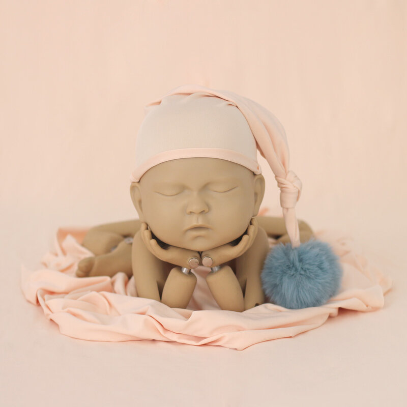 Rekwizyty fotograficzne dla noworodków w jednolitym farbowanym fotografia koc dziecięcym folia stretch miękkim puchu kapelusz balowy do sesja zdjęciowa rekwizytów