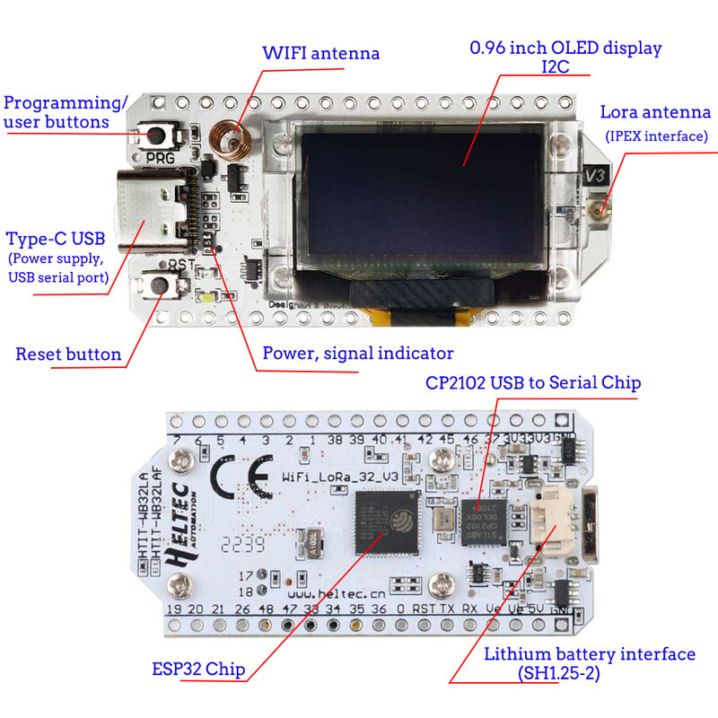 2Sets LoRa32 V3 Development Board 868MHz 915MHz SX1262 0.96 Inch OLED Display ESP32 BT+WIFI Lora Kit for Arduino IOT Smart Home