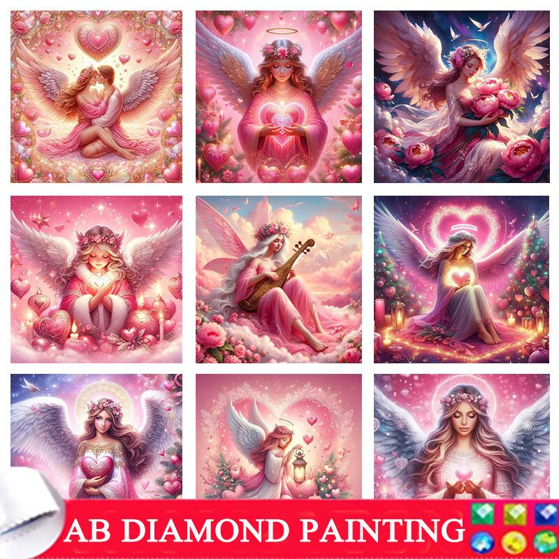 Pintura de diamantes 5D AB DIY, corazón de mujer, novedad de 2024, mosaico de diamantes redondos y cuadrados, Kit de manualidades de Ángel, decoración de la pared del hogar 8