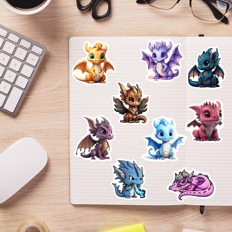 Cartoon Dragon Stickers Cute Western Funny Kids Anime Pet Dinosaur DIY Sketch Gift Phone Laptop Scrapbooking adesivo impermeabile