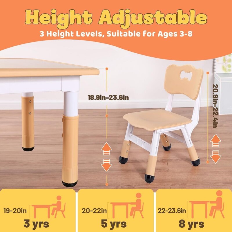 Crianças em altura ajustável mesa e cadeira set, fácil de limpar, Arts and Crafts mesa, criança, idades 3-8, 4