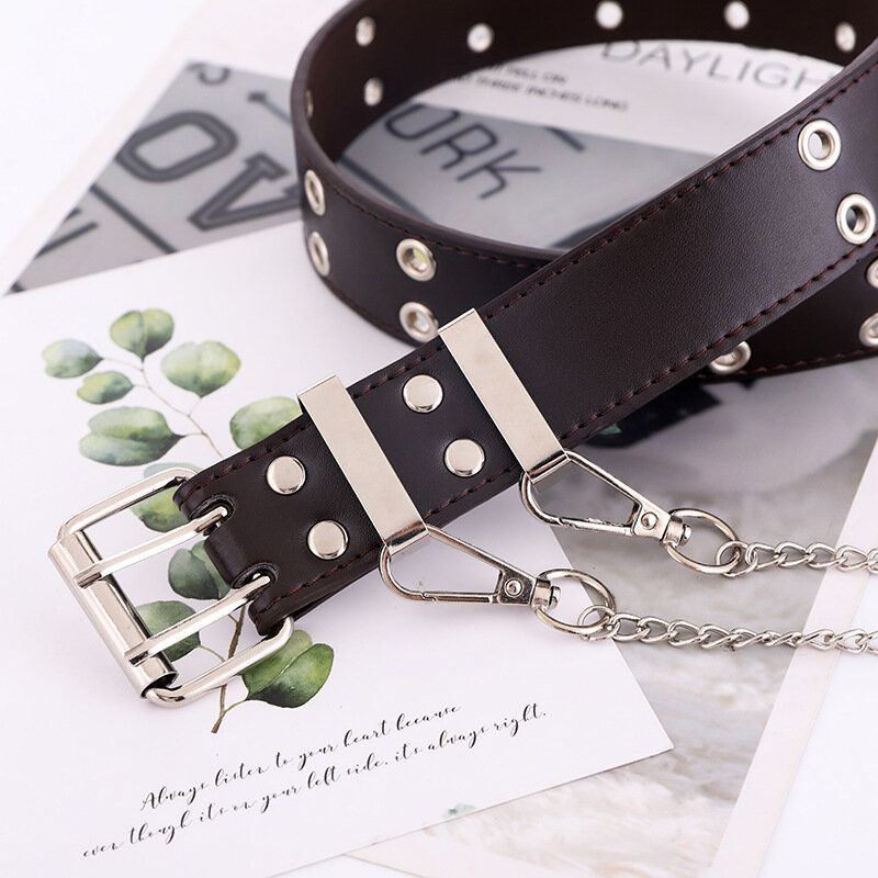 Cinturones de aleación Punk para mujer, cadena de lujo para cuero genuino, hebilla de Pin, Jeans decorativos, Retro, 110cm
