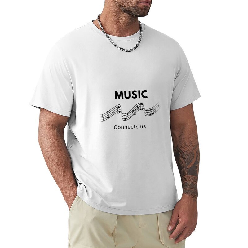 T-shirt imprimé animal pour garçons, vêtements kawaii surdimensionnés, t-shirt vintage pour hommes, la musique nous connecte