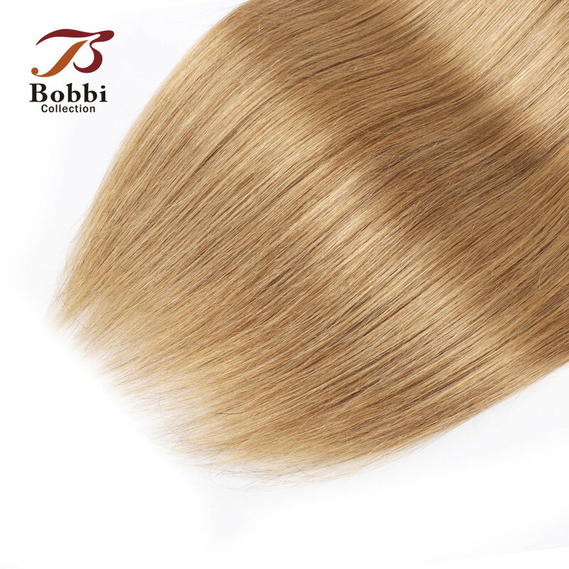 Bobbi Collection-Honey Blonde Remy Extensão de Tecer Cabelo Humano, Pacotes retos com Fecho, Laço Transparente, 4x4, Cor 27