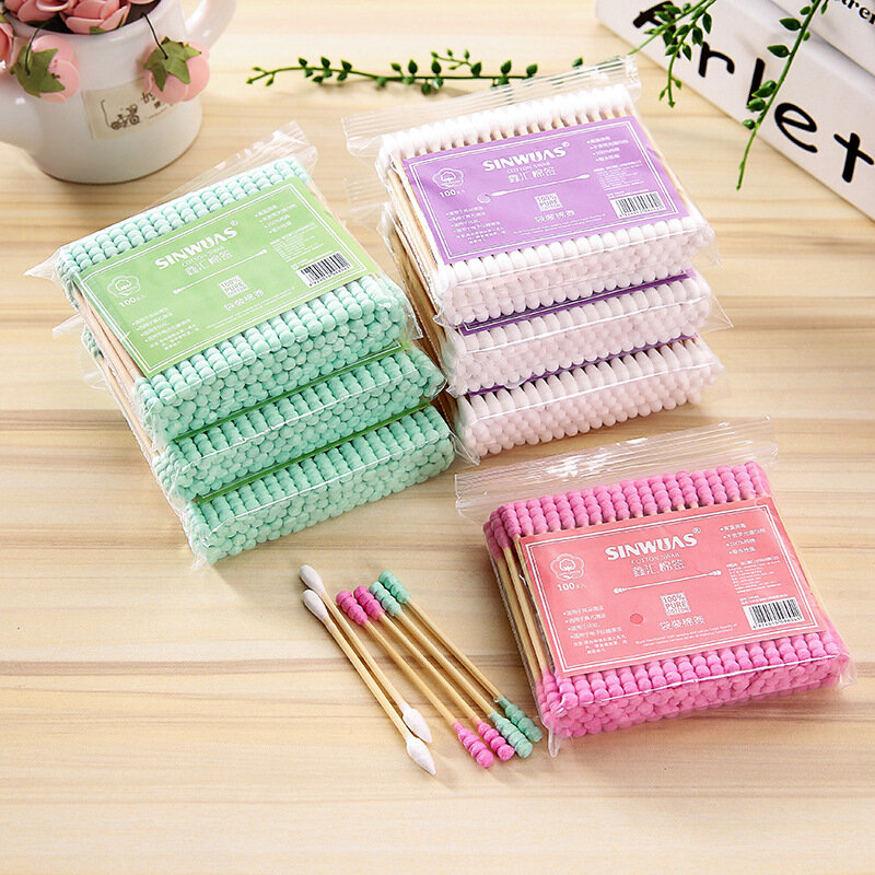 100Pcs Double Head Cotton Swab Sticks Female Makeup Remover Cotton Buds Tip For Medical Nose Ears Cleaning