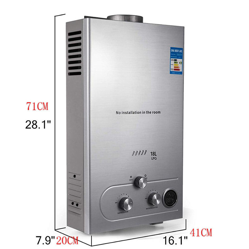 Vertical Aquecedor de água a gás doméstico, aquecedor de água a gás liquefeito, aquecedor de água de parede, equipamento de banho, 16L