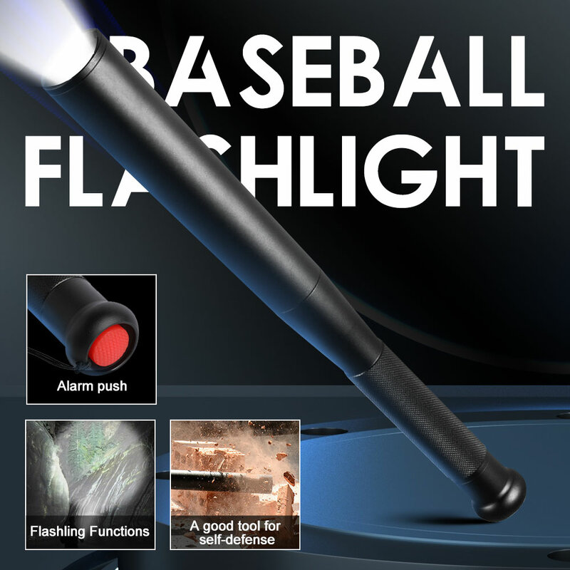 31/41/49CM Self Defence Flash Stick Baseball Bat Alloy Torch Anti Riot Shooting Distance 500M Multi Functional LED Flashlight