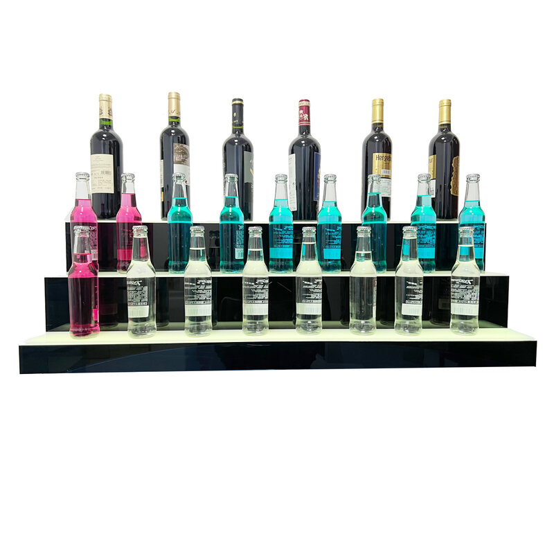 Présentoir pour bouteilles d'alcool, étagères de Bar à LED de 39 pouces, étagère éclairée à 3 niveaux 7 couleurs pour maison/Bar Commercial
