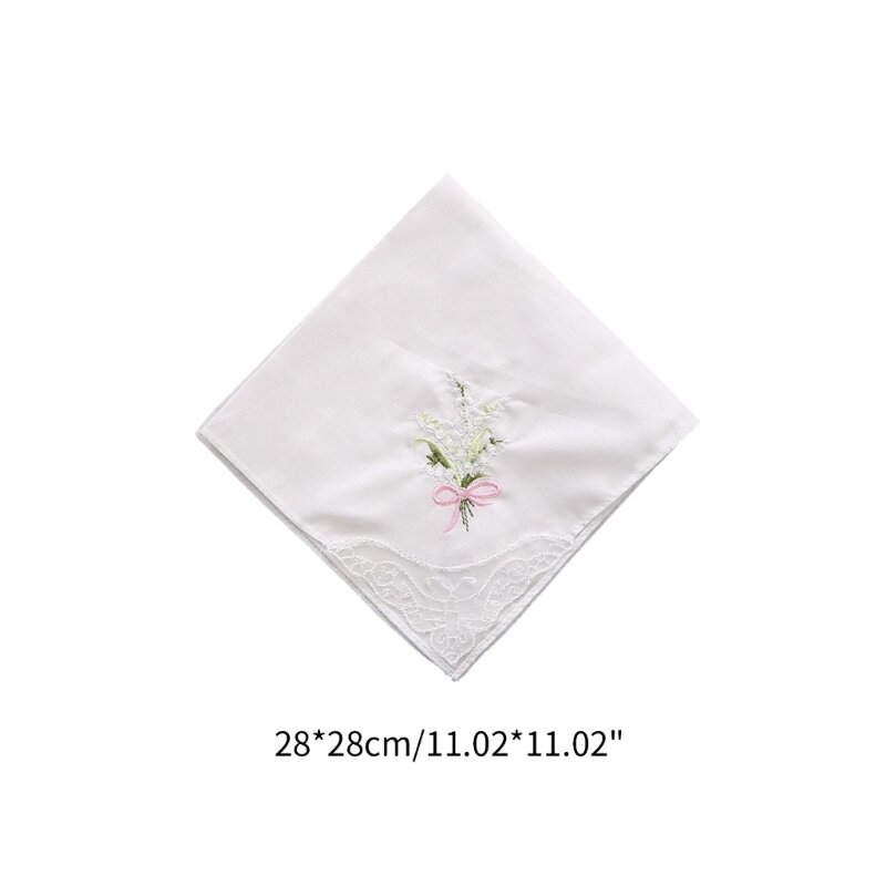 28 cm großes, weiches, besticktes quadratisches Handtuch aus Baumwolle mit Blumenmuster und Spitzenbesatz