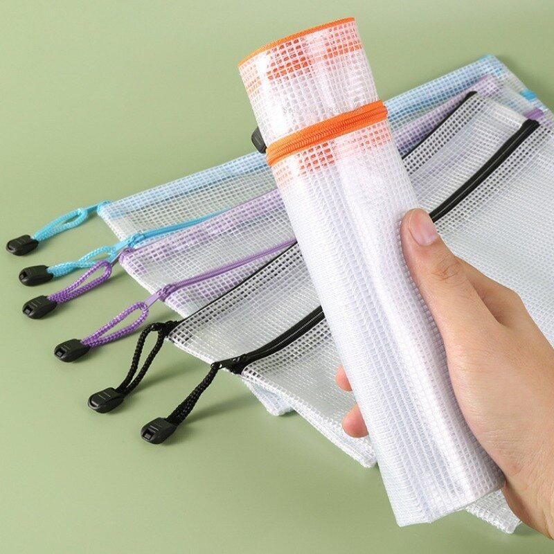 A4 Transparent Grid File Bag Double Thick Zipper School Office Supplies Study Material Test Paper Storage Bag Student Stationery