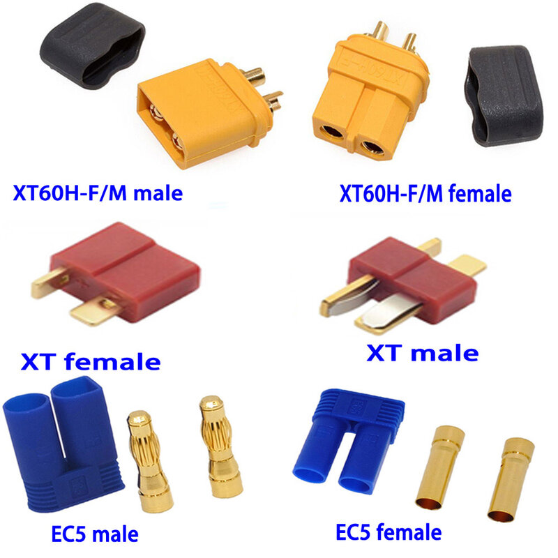 Connecteur de batterie mâle et femelle avec gaine, kit de prise de gels plaqués or pour pièces RC, compte 60, compte 90, EC5 T, 1 paire