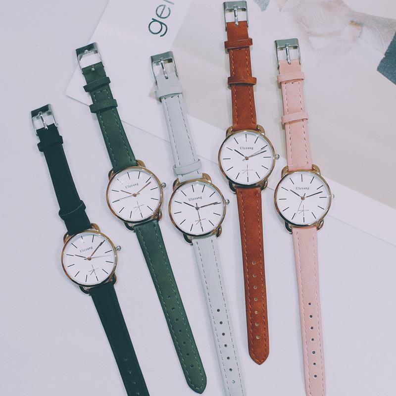Часы в стиле Харадзюку для девочек, корейский вариант, Простой циферблат, браслет, набор часов, кожаные кварцевые часы, подарок на день рождения, 2022