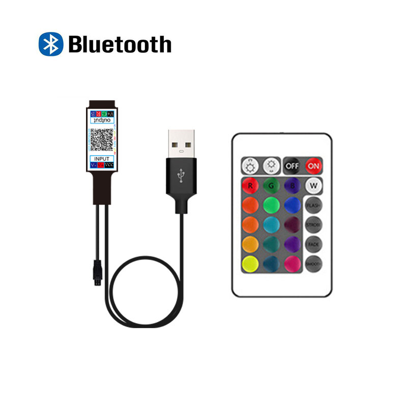 NOWYEY kontroler musik Bluetooth redup LED, pengontrol musik USB untuk DC 5V SMD 5050 Strip dengan adaptor peredupan tiga warna