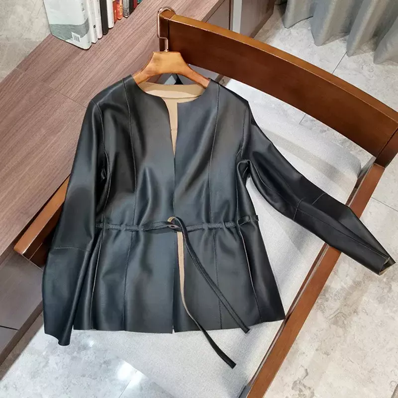 Giacca in vera pelle tagiyane 100% donna cappotto in vera pelle di pecora elegante giacche in pelle Oneck cintura capispalla coreano Jaqueta Feminina