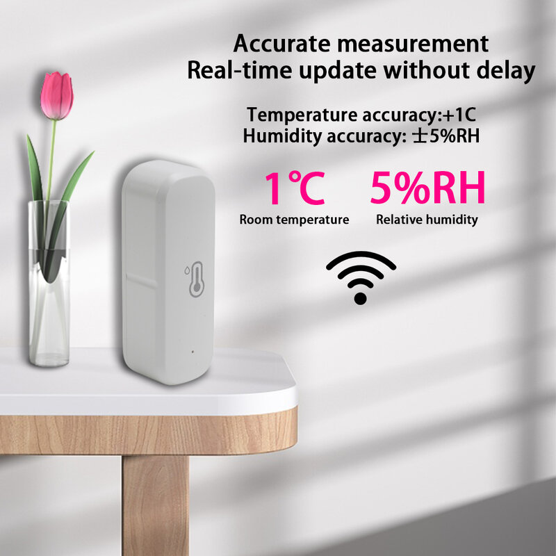 เครื่องวัดอุณหภูมิและความชื้นผ่าน WiFi 1ชิ้น, เครื่องวัดอุณหภูมิที่เชื่อมต่อกับบ้านสามารถใช้งานร่วมกับระบบควบคุมอุณหภูมิอัจฉริยะของ Tuya