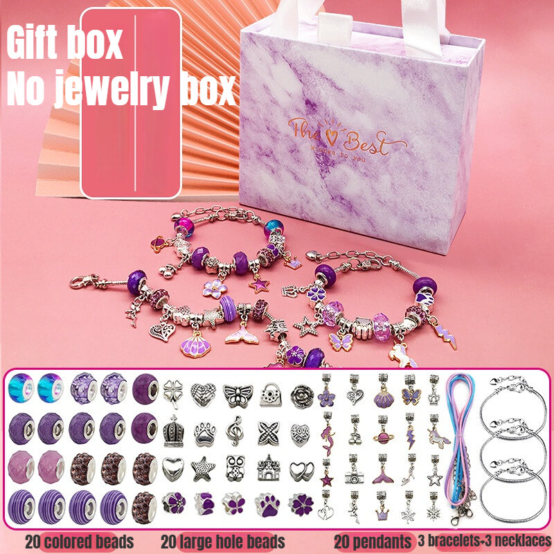 Набор бисерных браслетов DIY с коробкой для хранения, рождественский подарок, акриловые бусины с большими отверстиями, браслет для девочек, ручная работа