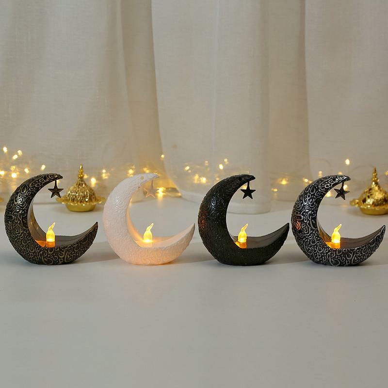 Luces Eid para mesa de habitación, luz de luna LED, candelabros de vacaciones, linterna de vela elegante, luz nocturna alimentada por batería