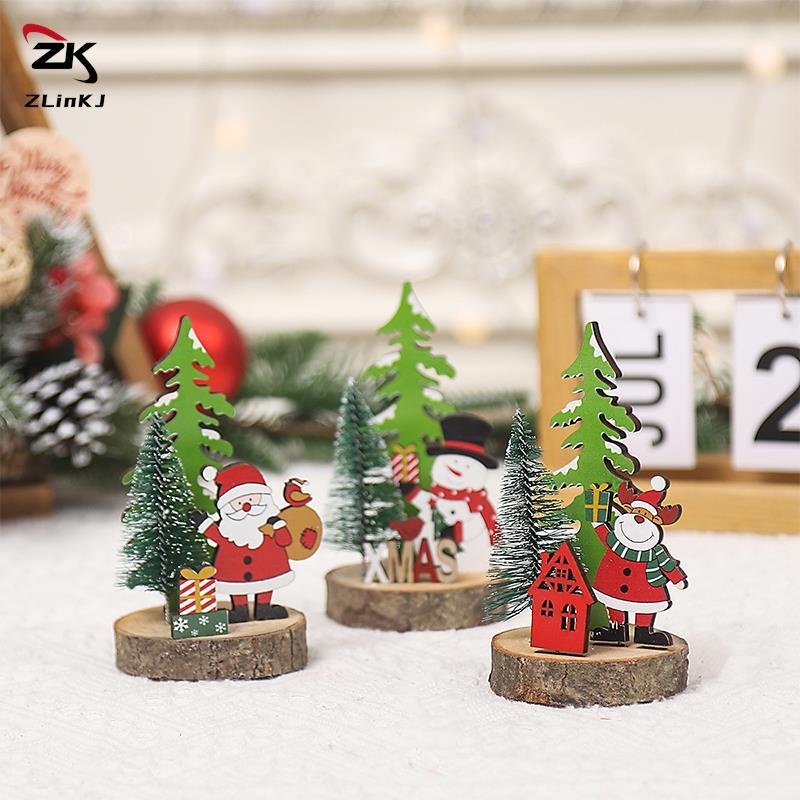 Nieuwe Kerstboom Santa Claus Desktop Decoratie Houten Xmas Sneeuwpop Ornament 2023 Nieuwjaar Feest Geschenken